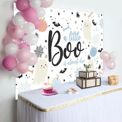 Lofaris White Little Boo Bats Halloween Baby Shower Backdrop