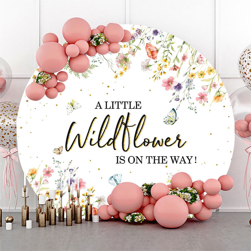 Lofaris White Little Wildflower Round Baby Shower Backdrop