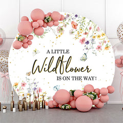 Lofaris White Little Wildflower Round Baby Shower Backdrop