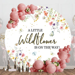 Lofaris White Little Wildflower Round Baby Shower Backdrop