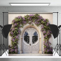 Lofaris White Luxury Retro Door Floral Vine Spring Backdrop