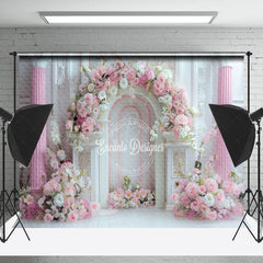 Lofaris White Luxury Wall Pink Floral Wedding Photo Backdrop