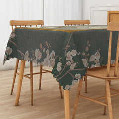 Lofaris White Magnolia Green Pastoral Rectangle Tablecloth