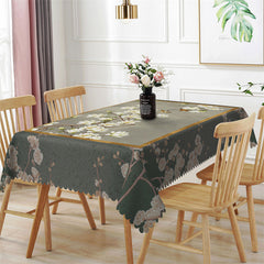 Lofaris White Magnolia Green Pastoral Rectangle Tablecloth