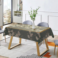 Lofaris White Magnolia Green Pastoral Rectangle Tablecloth