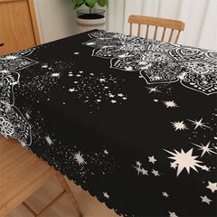 Lofaris White Mandala Pattern Glitter Black Fabric Tablecloth