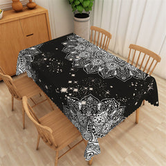 Lofaris White Mandala Pattern Glitter Black Fabric Tablecloth