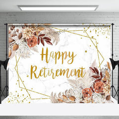 Lofaris White Marbled Boho Floral Gold Retirement Backdrop