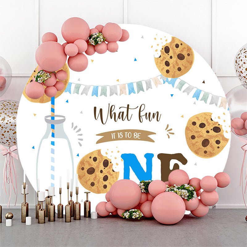 Lofaris White Milk Cookie Round Birthday Backdrop For Boys