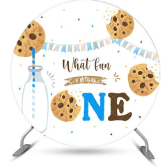 Lofaris White Milk Cookie Round Birthday Backdrop For Boys