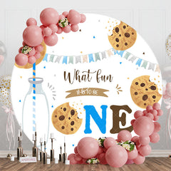 Lofaris White Milk Cookie Round Birthday Backdrop For Boys