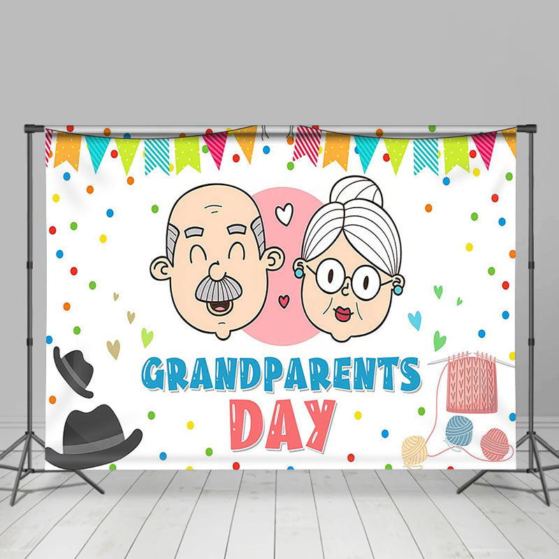 Lofaris White Old Couple Happy Grandparents Day Backdrop