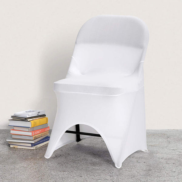 White Open Back Stretch Spandex Folding Chair Cover Lofaris