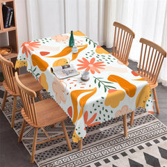 Lofaris White Orange Floral Abstract Rectangle Tablecloth