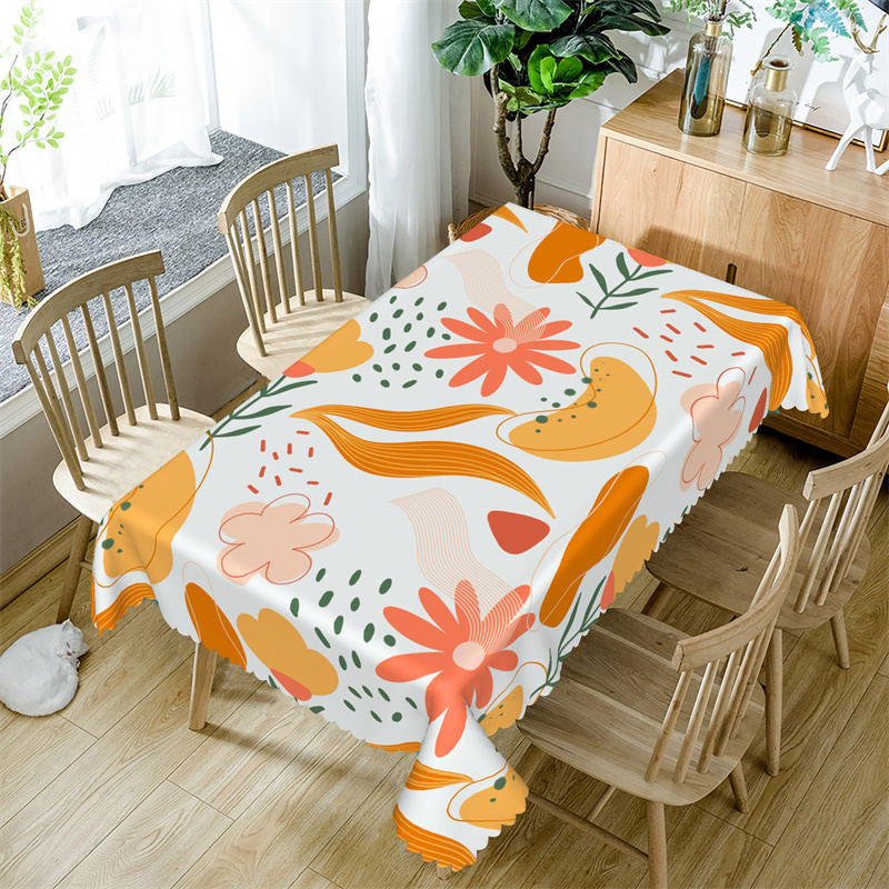 Lofaris White Orange Floral Abstract Rectangle Tablecloth