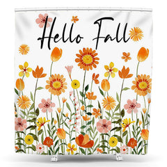 Lofaris White Orange Wildflower Hello Fall Shower Curtain