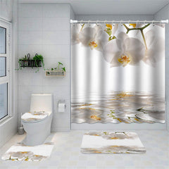 Lofaris White Orchid Nature Scenery Curtain Bathroom Decor