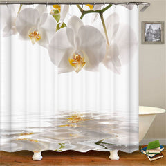 Lofaris White Orchid Nature Scenery Curtain Bathroom Decor