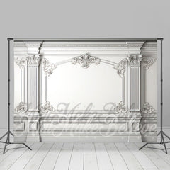 Lofaris White Outline Fancy Baroque Retro Wall Backdrop