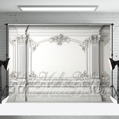 Lofaris White Outline Fancy Baroque Retro Wall Backdrop