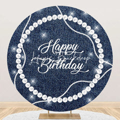 Lofaris White Pearl Diamond Denim Round Birthday Backdrop