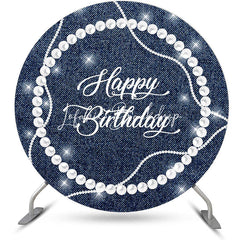 Lofaris White Pearl Diamond Denim Round Birthday Backdrop