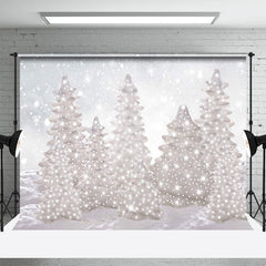 Lofaris White Pearl Pine Tree Snowy Glitter Winter Backdrop