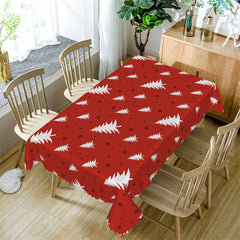 Lofaris White Pine Trees Dots Repeat Red Christmas Tablecloth