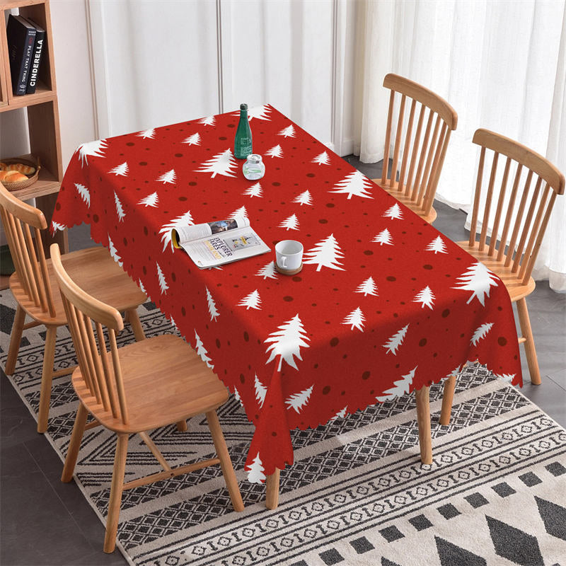 Lofaris White Pine Trees Dots Repeat Red Christmas Tablecloth