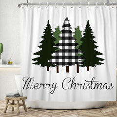 Lofaris White Pine Trees Merry Christmas Shower Curtain