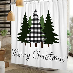 Lofaris White Pine Trees Merry Christmas Shower Curtain