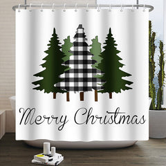 Lofaris White Pine Trees Merry Christmas Shower Curtain