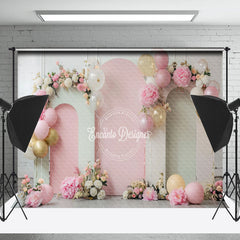 Lofaris White Pink Arch Balloons Floral Cake Smash Backdrop