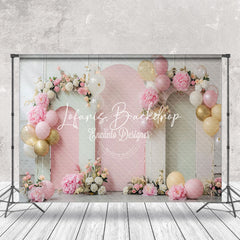 Lofaris White Pink Arch Balloons Floral Cake Smash Backdrop