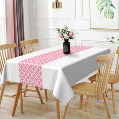 Lofaris White Pink Argyle Dining Room Rectangle Tablecloth