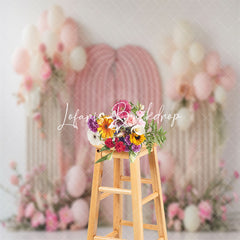 Lofaris White Pink Balloon Floral Spring Cake Smash Backdrop