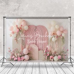 Lofaris White Pink Balloon Floral Spring Cake Smash Backdrop