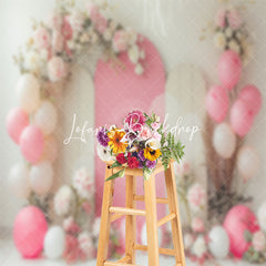 Lofaris White Pink Balloons Floral Cake Smash Photo Backdrop