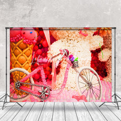 Lofaris White Pink Bears Bike Balloons Cake Smash Backdrop