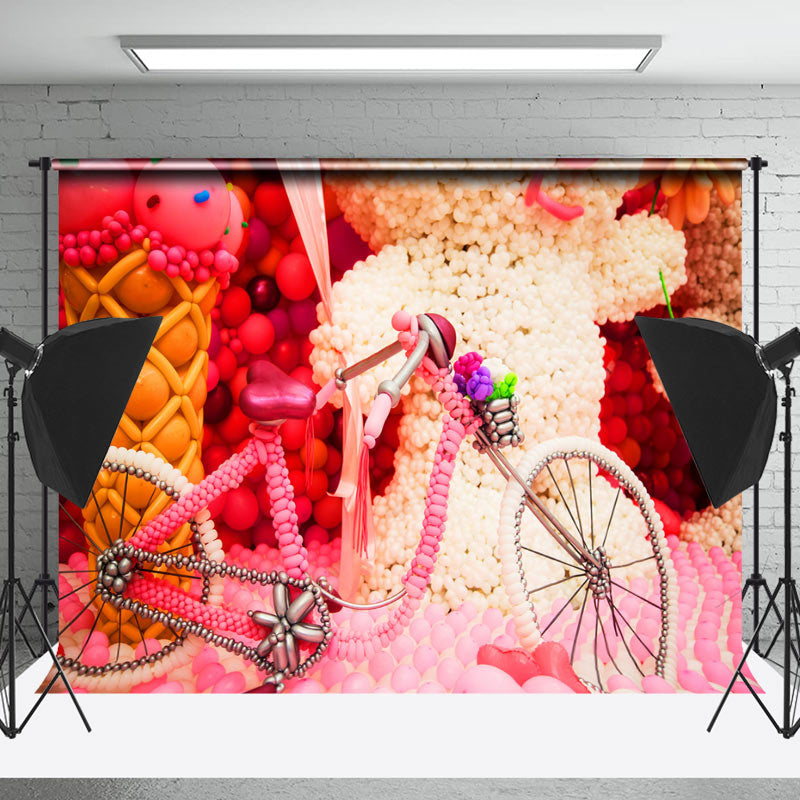 Lofaris White Pink Bears Bike Balloons Cake Smash Backdrop