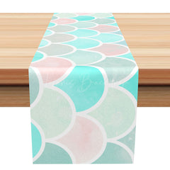 Lofaris White Pink Blue Cyan Fish Scale Pattern Table Runner