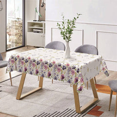 Lofaris White Pink Blue Floral Spring Rectangle Tablecloth