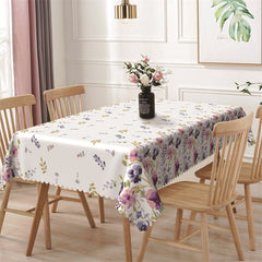 Lofaris White Pink Blue Floral Spring Rectangle Tablecloth