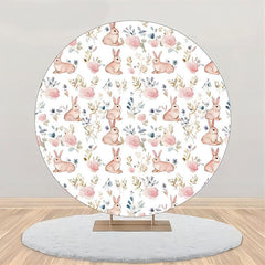 Lofaris White Pink Bunny Greenery Round Birthday Backdrop