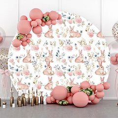 Lofaris White Pink Bunny Greenery Round Birthday Backdrop