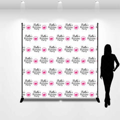 Lofaris White Pink Crown Custom Name Birthday Party Backdrop