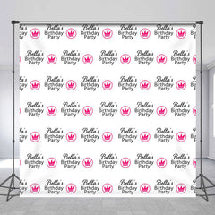 Lofaris White Pink Crown Custom Name Birthday Party Backdrop