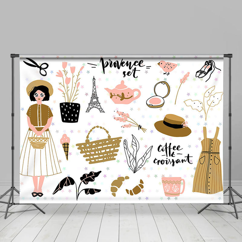 Lofaris White Pink Fashion Lady France Provence Set Backdrop