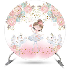 Lofaris White Pink Floral Ballet Girl Swan Round Backdrop