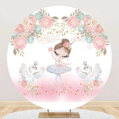 Lofaris White Pink Floral Ballet Girl Swan Round Backdrop